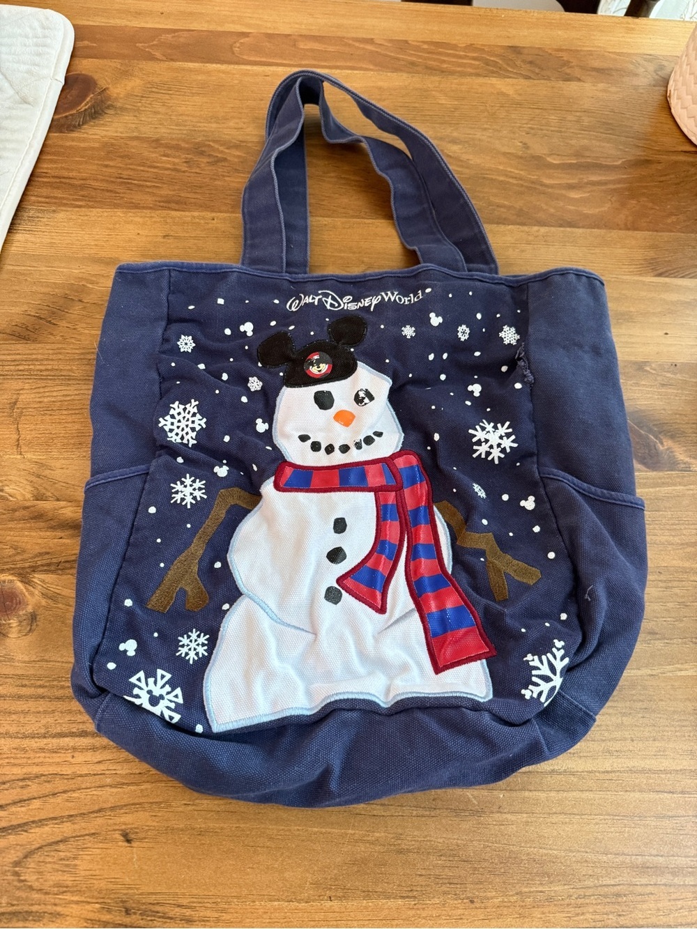 Disney Navy Canvas Tote with Disney Parks Tag Walt Disney world snowman